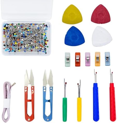 WEAXIO 537pcs Sewing Tools Kit - 4 Seam Rippers, 500 Quilting Pins & 2 Snip Scissors, 10 Tailor Chalks, 1 Soft Ruler, 20 Sewing Clips, Professional Thread Remover Tools for Sewing Quilting Supplies
