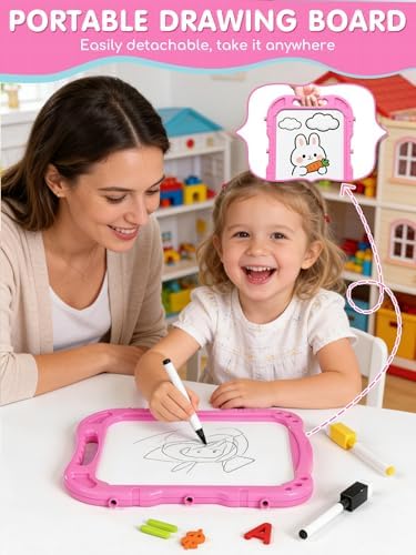 Lehoo Castle Easel for Kids 3-5, Magnetic Chalkboard Whiteboard(Pink)