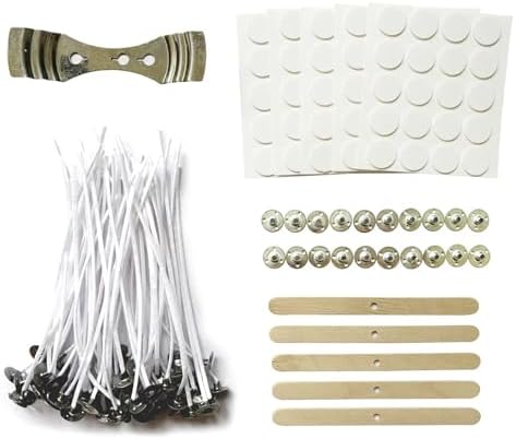 6 Inch 100Pcs Candle Wicks,100pcs Candle Wick Stickers,Candle Wick Centering Device,20 Pcs Metal Sustainer Tabs,5pcs Candle Wick Holder Materiales para Hacer Velas