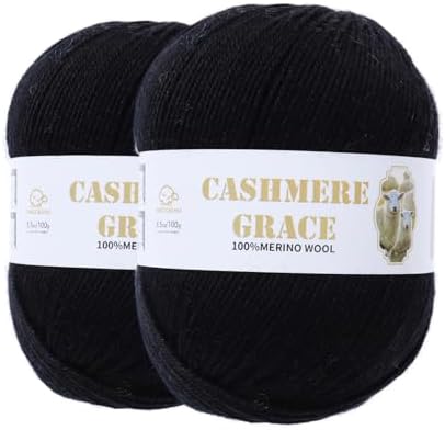 100% Pure Natural Merino Wool Yarn (4ply) - Each Ball 3.5 OZ/Approximately 320 Yards - Hand-Knitting/Crochet/Knitting - Soft and Non-irritating [2 Ball Set] (Black)