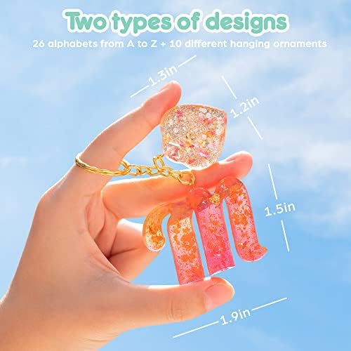 Mocoosy 182Pcs Fancy Alphabet Resin Molds Silicone Kit, Reversed Letter Keychain Epoxy Resin Casting Molds, Resin Key Chain Making Set with 1 Hand Drill 2 Drill Bits 30 Key Rings 100 Screw Pins