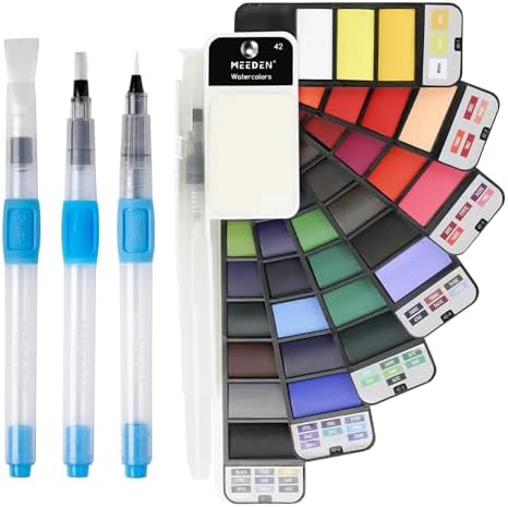 MEEDEN Travel Watercolor Paint Set: Portable 42 Assorted Water Colors Paint Kit with 4 Brushes