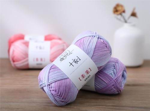 Fine Knitted and Crocheted Cotton Yarn, 100% Long Staple Cotton Yarn Multicolour Gradient Yarn, Infant Sports, 2 Packages 100 g/3.52 oz (50 g/162 yds per Strand) - sc10