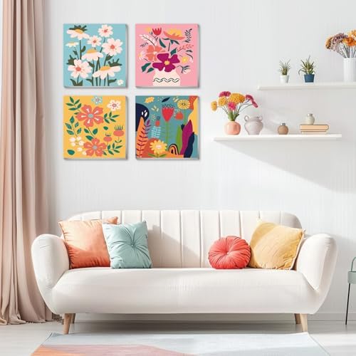 eimivrc 4 Pack Paint by Numbers Kit for Adults Framed,Flowers Paint by Numbers for Adults Beginner,DIY Acrylic Oil Painting for Home Wall Decor(8x8inch)