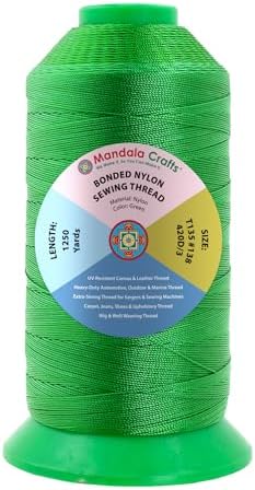 Mandala Crafts Size 138 420D T135 Green Bonded Nylon Thread, 1250 YDs