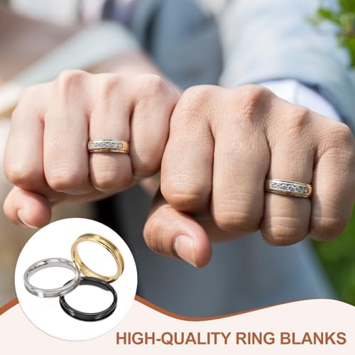 MECCANIXITY 3 Pcs Titanium Steel Ring Blank, 4mm Width Grooved Inlay Ring Blanks for Jewelry Making DIY Craft Supplies(Black/Gold/Silver, Size 5)
