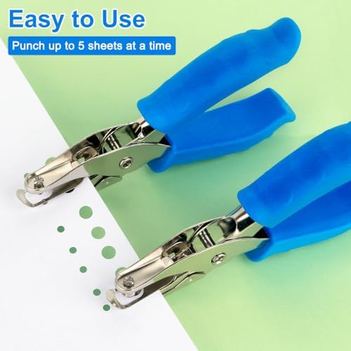 Single Hole Punch 2 Pack, 1/4" and 1/8" Hole Punch with Soft Grip Blue