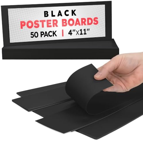 Hygloss Small Poster Board 4x11-50 Count Bulk Pack - 10 Pt. Thickness Black Poster Board Paper for Projects, Presentations, Displays, Signs, Crafts - Blank Posterboard Multipack 4" x 11"