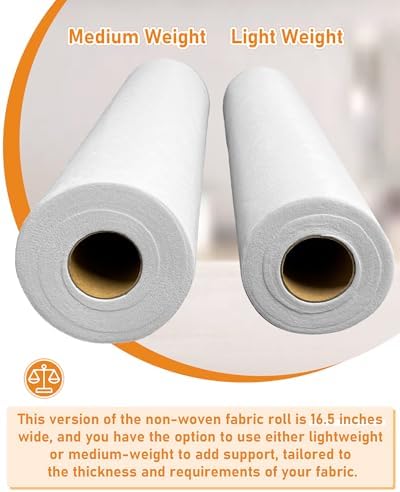 PLANTIONAL Medium Weight White Iron-On Non-Woven Fusible Interfacing: 16.5" x 30yds Medium Weight Non-Woven Interfacing Iron On Polyester Single-Sided Interfacing for DIY Crafts Supplies