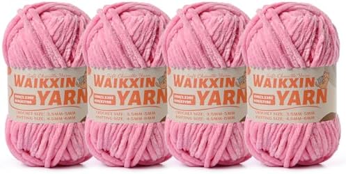 （4 Deep Pink） 4 Pack Super Soft Fuzzy Chenille Chunky Yarn for Crocheting, 400g (350yds) Velvet Fluffy Amigurumi Yarn for Hand Knitting Baby Blankets Weaving Craft
