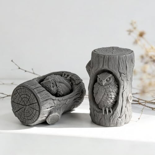 Konrisa Candle Making Molds,Tree Stump Owl Silicone Candle Molds for Resin Candle Soap,Epoxy Resin Casting Molds, DIY Cylinder Candle