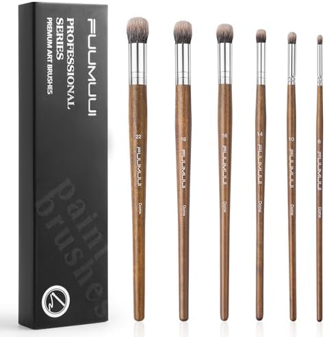 Fuumuui Professional Paint Brush Set, 6Pcs Natural Badger Hair with Dome Shape Blending Mop Oil Paint Brushes for Acrylic Painting Oil and Gouache