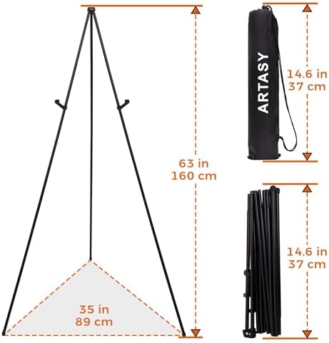 ARTASY 63" Easel Stand for Wedding Signs, Black, 2 Packs with Carry Bags