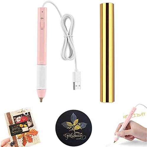 Heat Foil Pen and 15cmX3mGlimmer Heat Activated Foil Roll Sets for Card Making Scrapbooking Tool Kits 2.5mm Bold Tip Heating Hot Stamping Pen Scrapbooking Drawing Pen with USB Cable DC5V Crafting Tool