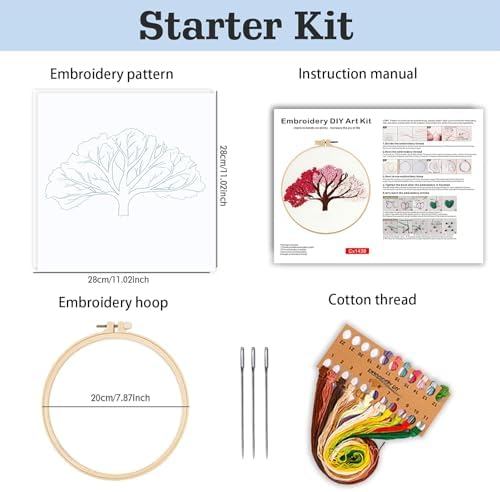 spicssa Embroidery Kit for Beginners, Hand Needlepoint Kits for Adults with Pre-Stamped Patterns, 7.8-Inch Hoop, Threads & Needles, Step by Step Instructions