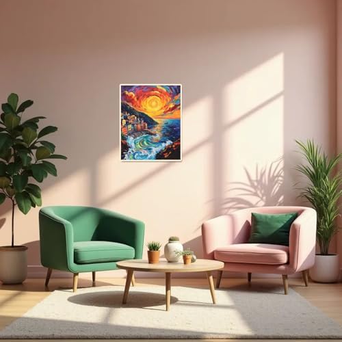 Sunset Paint by Numbers Kit for Adults Beginner Cinque Terre Italy Oil Painting Kit Adult Paint by Number Kits on Canvas DIY Painting for Beginners Art by Numbers for Gifts Home Wall Decor 16x20 Inch﻿