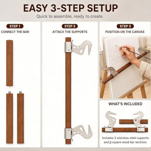 Metal Adjustable Hand Rest Support Bar with Self-Locking Gravity Design - Artist Wrist Bridge Rest Stand for Easel, Sketching & Drawing (Height & Angle Adjustable)