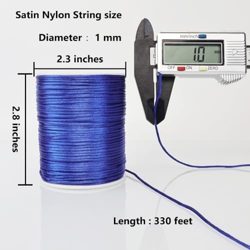 LUSTEMBER 330 Feet Satin Nylon String, 1 mm Silky Smooth Durable Nylon Cord for Jewelry Making, Bracelets, Beading, Necklaces, Macrame, Kumihimo, Rattail, and Chinese Knot Craft