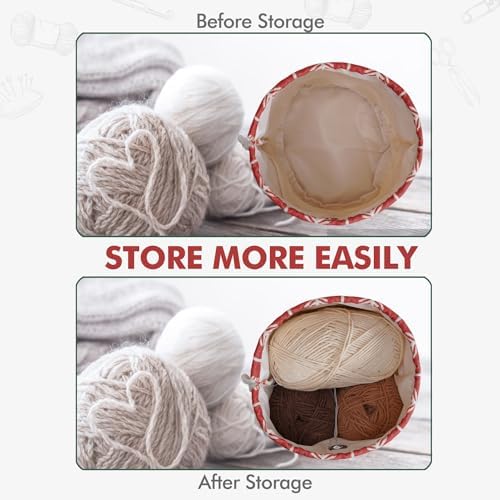 TOGETRUE Yarn Bag, Small Knitting Crochet Bag, Portable Yarn Storage Bags Organizer for Crocheting Project, Store Skein Ball, Short Knitting Needle (Red)