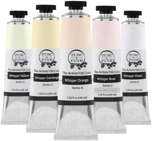 Tusc & Pine Artist Oil Paint - 40 ml Set of 5 - Whisper Colors - Cool | Non-Yellowing, Rich & Creamy Consistency, Maximum Pigment Load, Small Batch Milled Oil Paints for Professional Artists