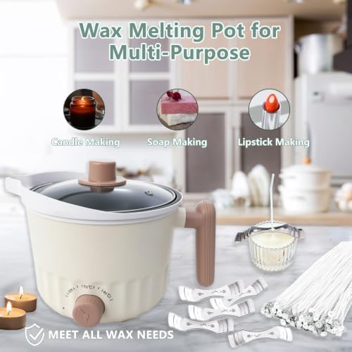 GUILOPOER Wax Melter with Pour Spout, Candle Making Kit for Adult Beginners, 1.5L Large Capacity, for Making Candles and Soaps, Kit Includes Wax Melting Pot(White)
