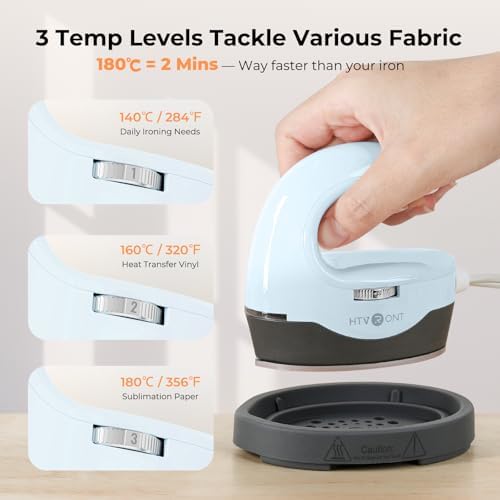 HTVRONT Heat Press Mini Heat Press Machine, Mini Iron for Crafts | Heats Up Quickly & 3 Heat Setings, Perler Beads Iron, Small Heat Press Machine for T Shirts, Hats