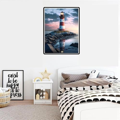 VeGuude Diamond Art Kit for Adult Beach and Lighthouse Diamond Painting Kit