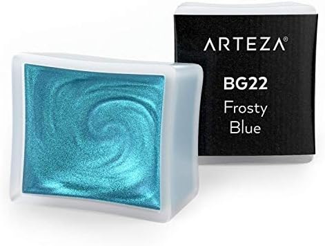 Arteza Metallic Watercolor Paint, Frosty Blue A717, Set of 2 Half Pans, Pearl Paint, Vibrant and Pearlescent Hues, For Illustrations, Calligraphy, Painting