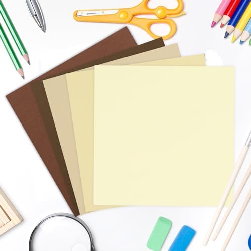 Whaline 50 Sheets 12 x 12 Inch Assorted Brown Colored Card Stock Paper 5 Earth Tones Colors Solid Core Scrapbook Paper for DIY Boho Arts Crafts Making Supplies, 65Lb
