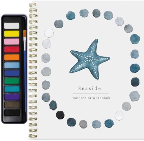 Watercolor Workbook for Adults & Beginners: 12 Colors Paint Set with Brush, Foldable Painting Kit for Starfish- Ideal Gift(Starfish)