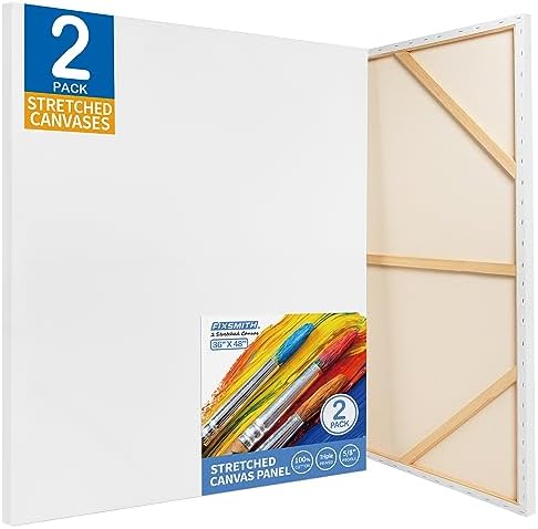 FIXSMITH Stretched White Blank Canvas - 36x48 Inch, 2 Pack,Primed Large Canvas,100% Cotton,5/8 Inch Profile of Super Value Pack for Acrylics,Oils & Other Painting Media