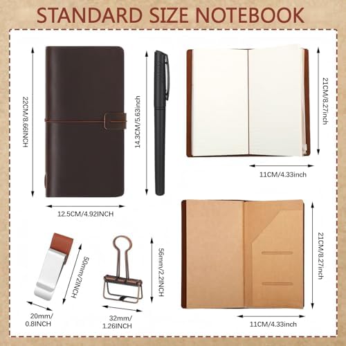Thenshop Leather Travel Notebook 3 Inserts,Dark Brown,Stand Size