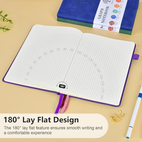 Graph Paper Notebook 5.9"×8.5", 160 Pages Grid Notebook, A5 Graphing Paper | Hardcover Leather Journal for Women & Men,100 Gsm, Grid Spacing 5mm x 5mm, Medium Size, Grid notebook for Work, School, Math