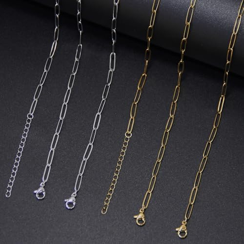 Exway 20 Pcs Paperclip Charm Bracelets Chain 8.0 Inch Stainless Steel Gold and Sliver Chain Bracelets Kit with Lobster Clasps for Crafts DIY Women Jewelry Making