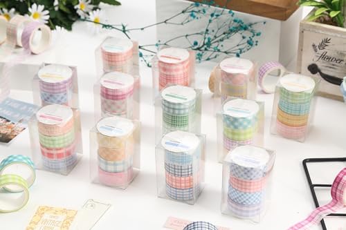 Colorful Plaid Washi Tape Set 16 Rolls Basic Grid Decorative Masking Tapes for Arts, DIY Crafts, Journals, Planners, Scrapbook, Wrapping (Classic Check)