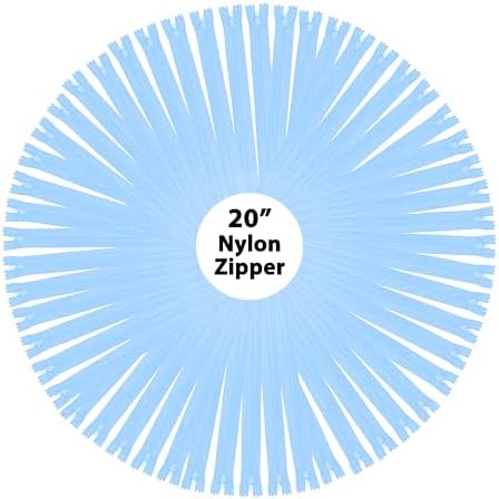 Mandala Crafts 60 PCs Light Blue Closed-End 20 in Nylon Zippers for Sewing