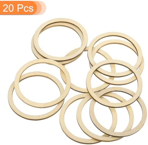 uxcell 20Pcs 60mm(2.4-inch) Natural Wood Rings, Unfinished Wooden Pieces Circle Ornaments Wreath Frame Ring for Home Decor, DIY Crafting