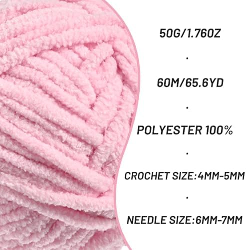 4 Packs Plush Chenille Chunky Crochet Yarn - Baby Yarn for Crocheting Soft - Velvet Yarns Knitting for Blankets Crafts - Fluffy Amigurumi Yarns 200g/262.5yds (4 Pink)