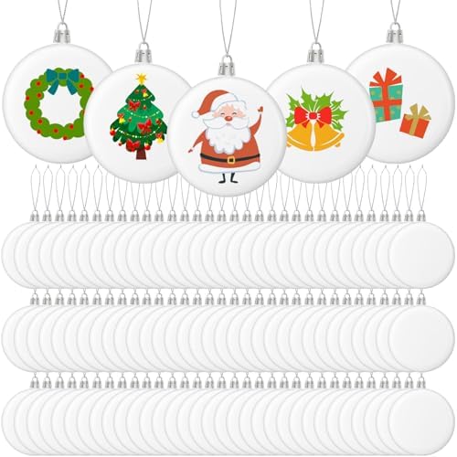 Zubebe 100 Pcs 3.15 Inch Christmas Blank White Ball Ornaments
