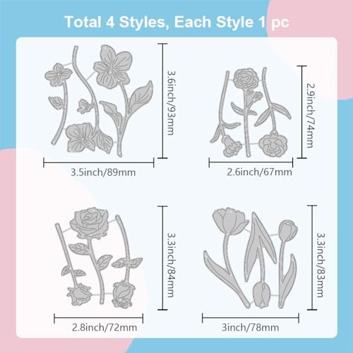 GLOBLELAND Flowers Cutting Dies for Card Making Rose Tulip Carnation Cut Die for DIY Scrapbooking Journal Embossing Paper Craft Decor