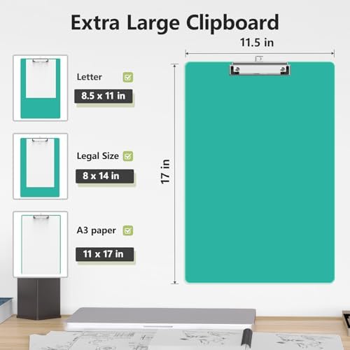 Extra Large Clipboard, 11 x 17 Green Plastic Drawing Board