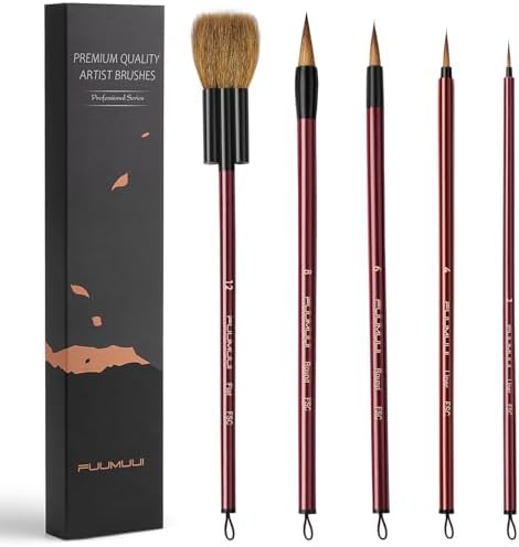 Watercolor Brushes Set, Fuumuui 5Pcs Goat Mixed Sable Hair with Nylon Water Color Paint Brush with Flat Round Detail for Watercolor, Pottery, Acrylic, Gouache