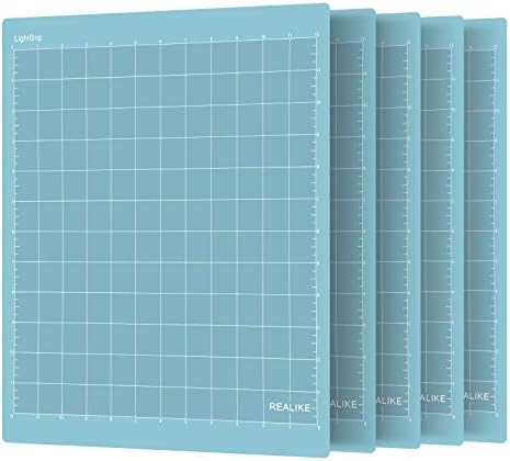 REALIKE LightGrip Cutting Mat Compatible with Cricut Maker 3/Maker 4/Maker/Explore 3/4/Air 2/Air/One (12x12 Inch 5 Mats), Blue Light Grip Adhesive Sticky Cutting Mats for Crafts