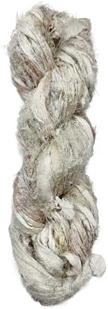Maker's Craft Recycled Fuzzy Fringes Sari Silk Ribbon Yarn 35yards, 100Grams For DIY Knitting Crocheting Gift Wrapping, Christmas Decoration, Macrame Makers, Jewelry Making, RugsHooking (NaturalWhite)