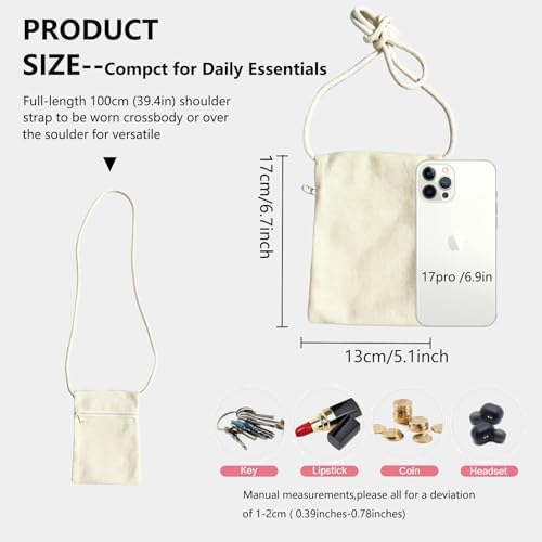 6Pcs 13x17cm Blank Canvas Crossbody Bag,Bulk Mini Zipper Shoulder Bags,Cloth Fabric Bags Painting Bags for DIY Craft