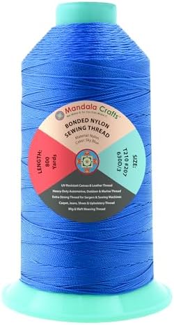 Mandala Crafts Size 207 630D T210 Sky Blue Bonded Nylon Thread, 800 YDs