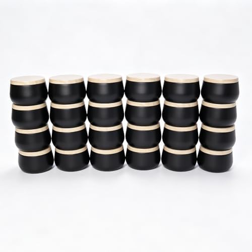 24 Pack 8 oz Candle Tins, Matte Black Metal Candle Jars with Wood Grain Lids, Empty Candle Containers Bulk for Candle Making Supplies, DIY Crafts, Storage & Gifts, Shatterproof Travel Vessels