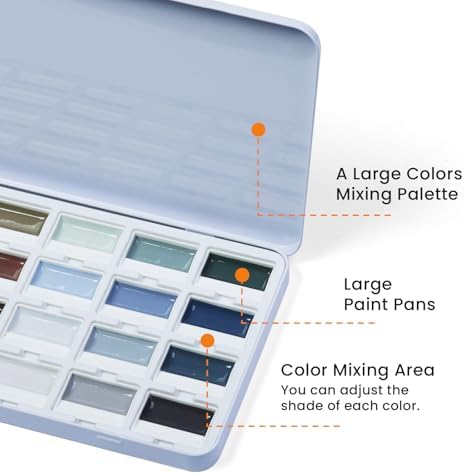 ARTME Watercolor Paint Set, 24 Colors Professional Semi-Moist Watercolor Paint, Gray Colors Opaque Watercolors Painting Supplies for Artists & Beginners, Suitable for Illustration, Landscape & Sketching