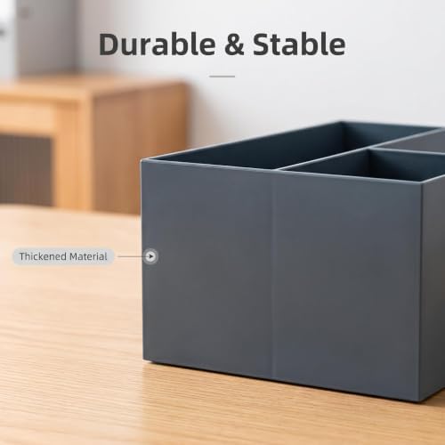 Jekelife Desk Organizer,3 Compartment Multi Grid Desk Container, Open Wide Opening Hard Thickened Pen Holder for Office Stationery, Home Small Item, School Supplies Organization Grey