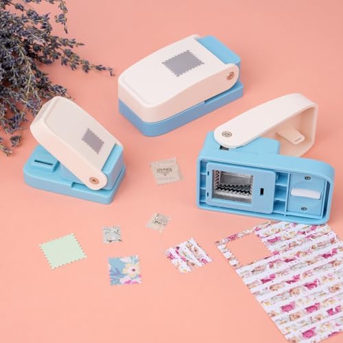 3 Pcs Stamp Punch, 1 x 0.8 Inch / 0.6 x 0.5 Inch Rectangle Postage Stamps Punch, 1 x 1Inch Square Stamps Hole Puncher, Stamp Cutter Hole Punches, StampPunch Tools Card Making, Paper Punches StampShape